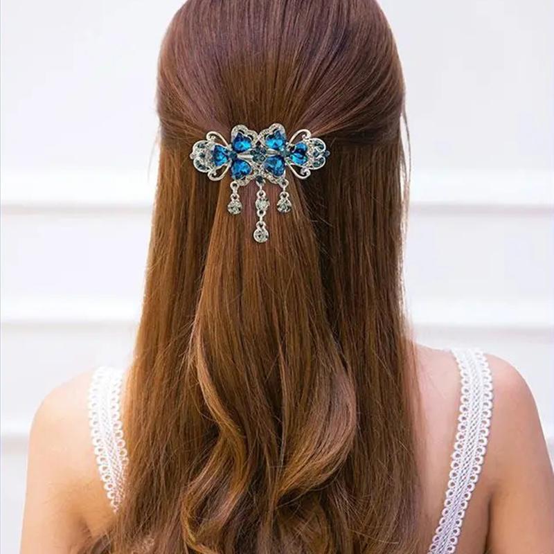 Rhinestone Hair Clip Tassel Medium Spring Clip Ladies Hair Accessories Hair Clip Jewelry Horizontal Clip Mother Hairpin