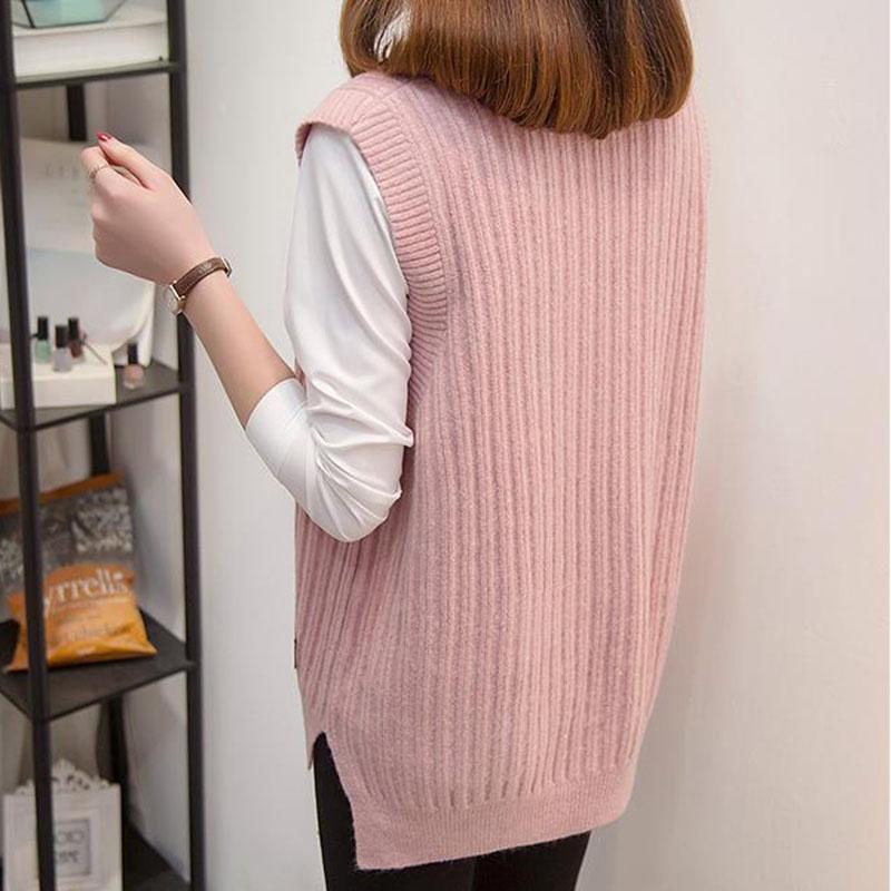 Autumn and Winter Knitted V-neck Vest Sleeveless Waistcoat Short Waistcoat Simple Pullover Women's Top