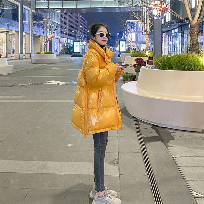 Glossy Student Women's Cotton-padded Jacket Cotton Clothes Loose Thick Winter Jacket for Women Mid-length Female Jacket Coat