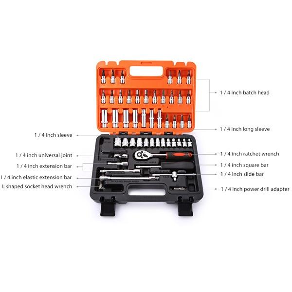 46 Pieces of Multifunctional Ratchet Wrench Socket Set Suitable for Car Bicycle and Motorcycle Repair Tools