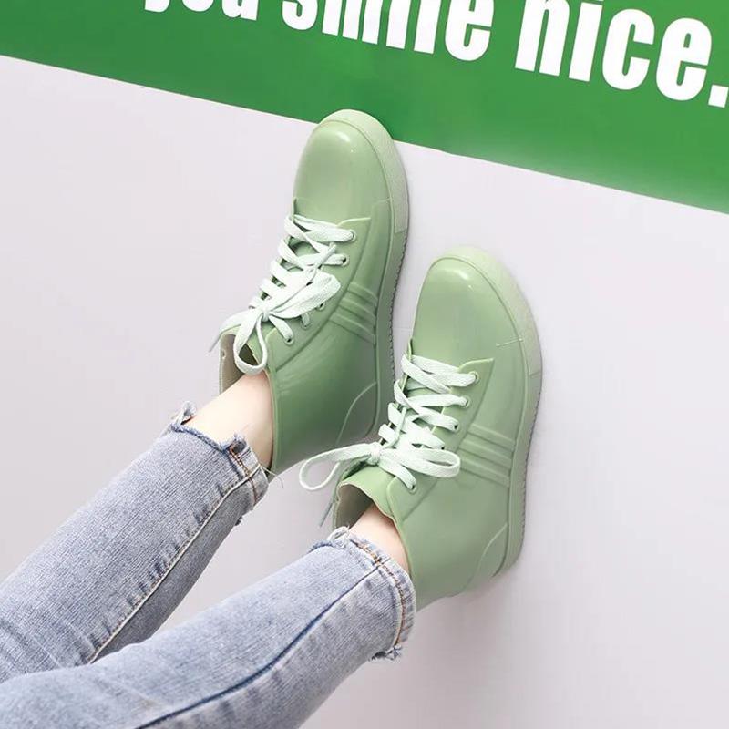 Short Rain Boots Girls Low-top Water Shoes Students Korean Rain Boots Lace Up Waterproof Shoes Women Low-top Rubber Shoes