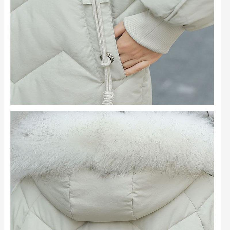 Down Jacket Winter Ladies Fashion Korean Big Fur Collar Thick Warm Hooded Mid-length Plus Size Cotton Jacket