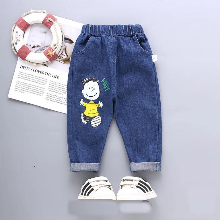 Children's Pants Summer Thin Stretch Jeans Korean Style Printing Smiling Face Leggings Boys' and Girls' Jeans