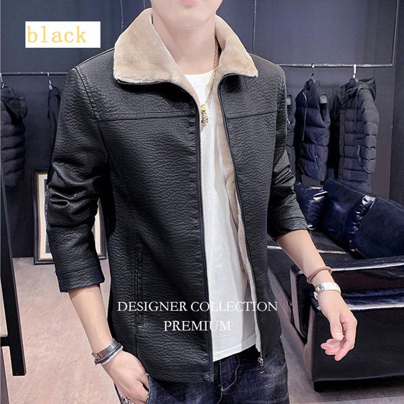 Autumn and Winter Plus Velvet Men's Leather Men's Jackets Korean Version of The Trend of Thickening Warm Fur One Men's Leather Jacket