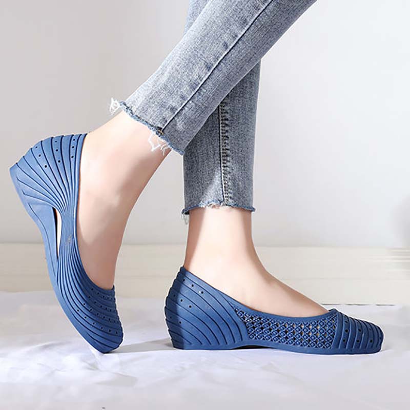 Sandals Women's Plastic Hollow Breathable Soft Sole Casual Wear Lazy Shallow Mouth Non-slip Wear-resistant Korean Slope Heel Sandals and Slippers