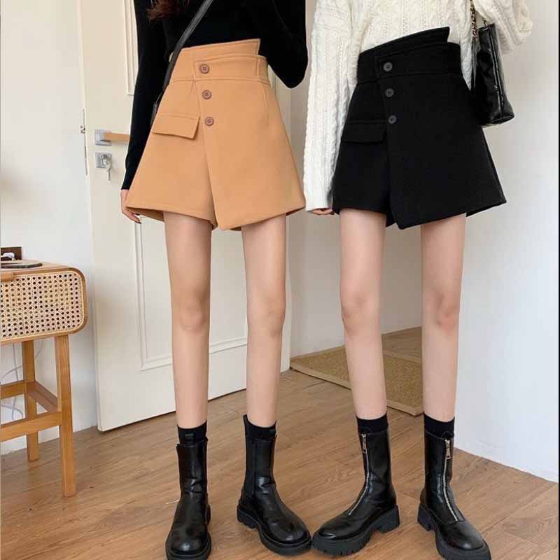 Autumn and Winter Woolen Shorts Women's Wild High-waist Trousers Wear A-line Boots Pants Casual Slim Trousers