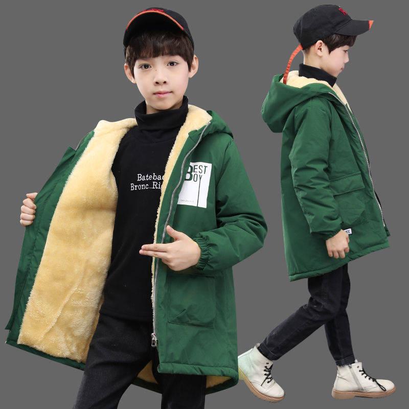 Children's Clothing Children's Fleece Coat Winter Letter Print Warm Jacket Boys Cotton Hooded Jacket