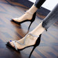 European and American Sequins Open Toe Zipper Color Matching Party Dress Shoes Summer Stiletto Sandals Female High Heels