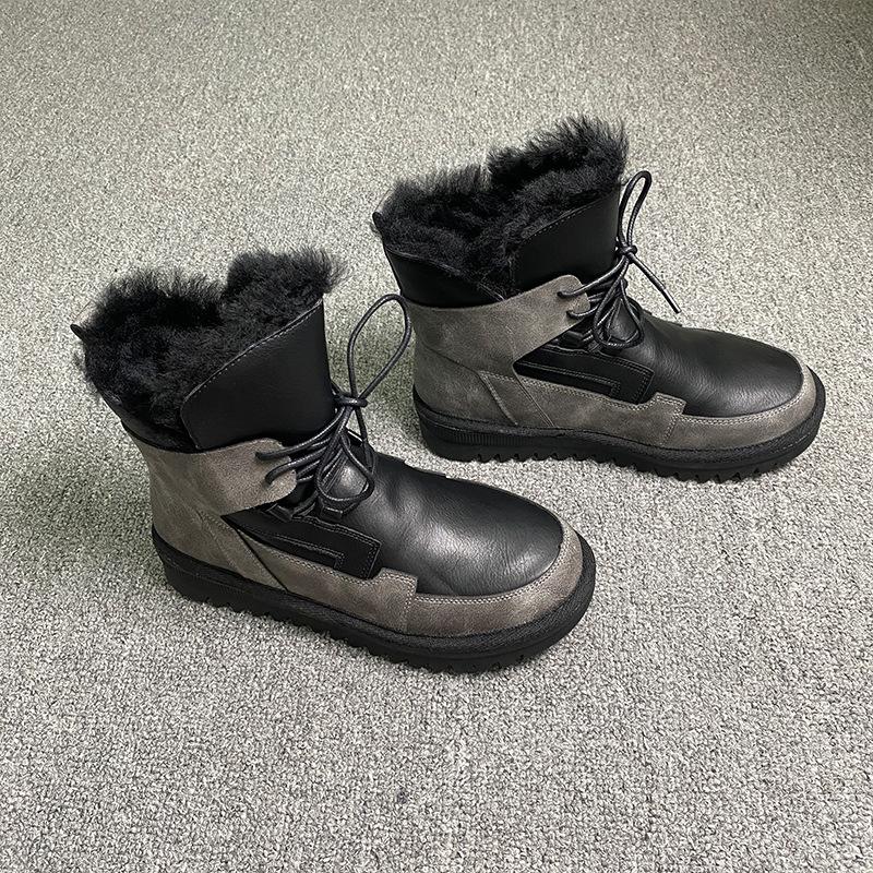 Women's Winter Shoes Snow Boots Fur Boots Black Ankle Booties Goth Punk Shoes Genuine Leather Boots Warm Plush Boots