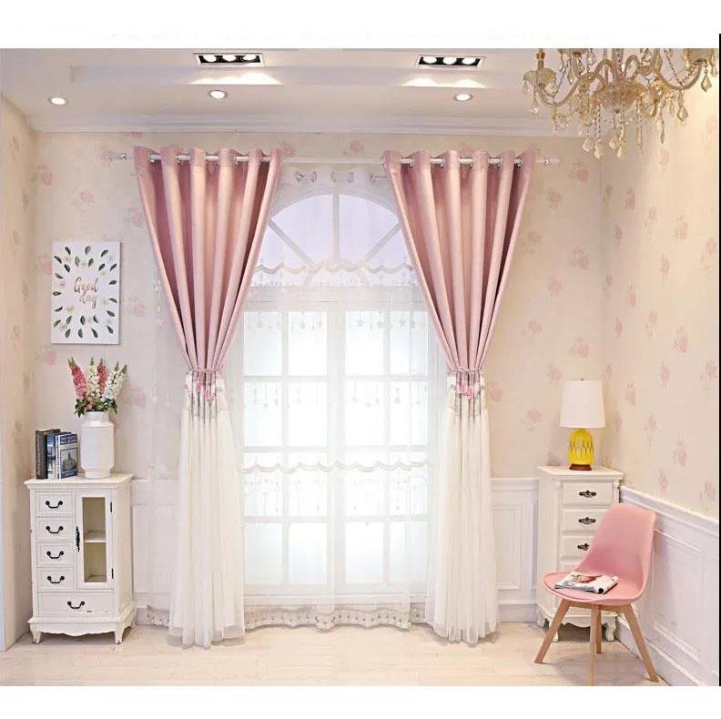 Net Red Blackout Curtains Tulle Girl Princess Wind Curtains Bedroom Living Room Double Curtain Screens (150×270cm)