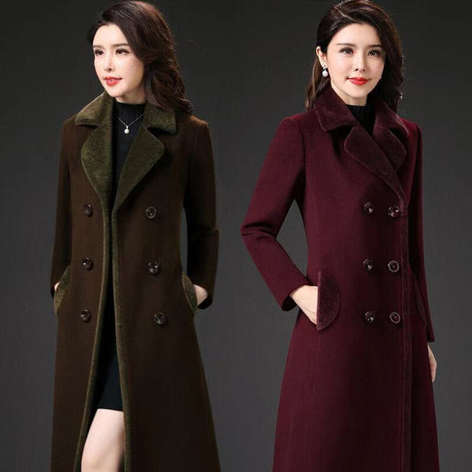 Women's Winter Large Over Knee Long Sleeve Velvet Warm Wool Elegant Coat