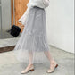 Half-length Skirt Female Four Seasons Can Wear Heavy Beaded Feather Embroidery Three-layer Fabric Mesh Sweet Pleated Fairy Long Skirt