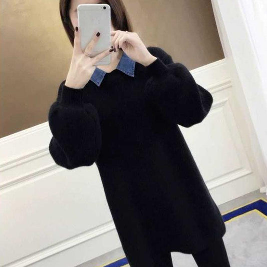 Autumn and Winter Long Loose Sweater Solid Color Knitted Pullover Bottoming Shirt Fashion Simple Women's Sweater