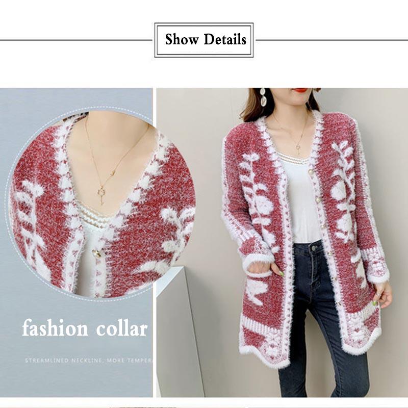 Cardigan Sweater Women's Knitted Sweater Jacket Spring and Autumn Sexy Mid-length Slim-fit Imitation Mink Jacket