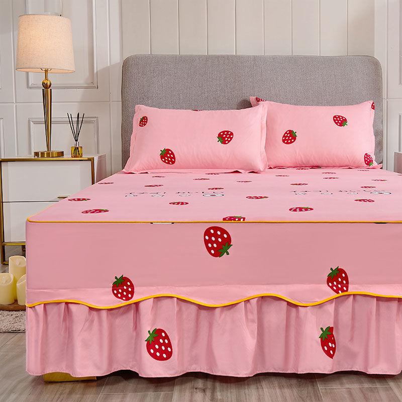 Skin-friendly Solid Color Home Bed Skirt Bedroom Sanding One-piece Bedspread Bedding Bedroom Student Dormitory Sheets