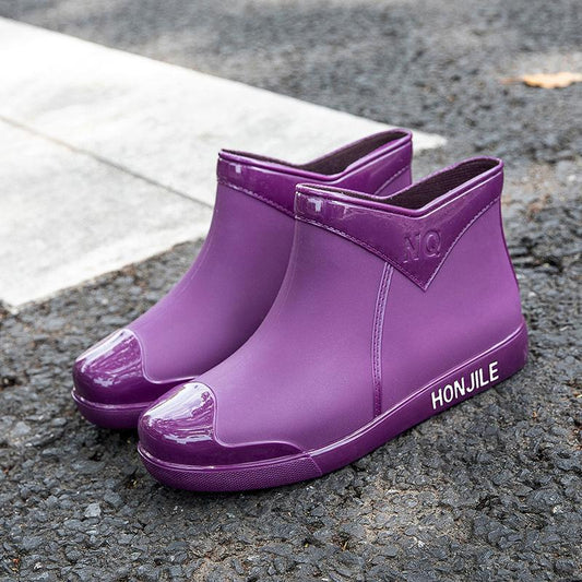 Short Tube Rain Boots Women's Non-slip Flat-bottomed Adult Waterproof Shoes Kitchen Work Rain Boots Four Seasons All-in-one Rubber Shoes