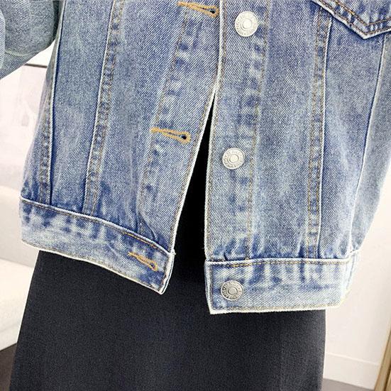 Women's Autumn Large Size Denim Jacket Full Sleeve Loose Button Pearls Short Lapel Casual Denim Coat