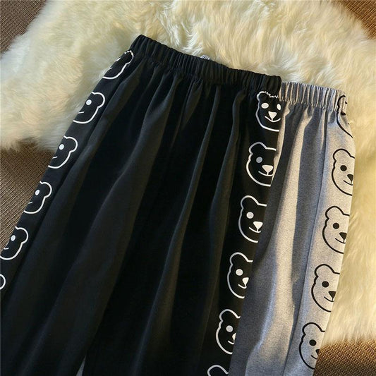 Spring and Summer Loose Small Wide-leg Pants Women's High Waist Drape Bear Sports Pants Casual Straight Mopping Trousers