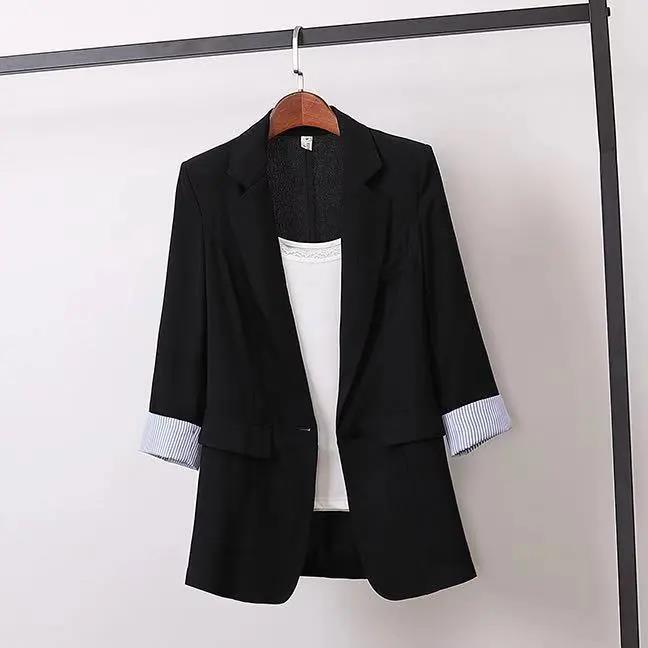 Loose Women's Thin Ice Silk Cotton Blazer Loose Casual All-match Suit Jacket Elegant Temperament Professional Wear Women's Thin Jacket