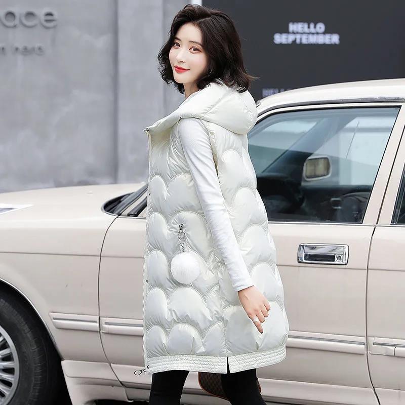 Disposable Bright Face Down Cotton Vest Women Thick Autumn and Winter Loose Coat Waistcoat Women Mid-length