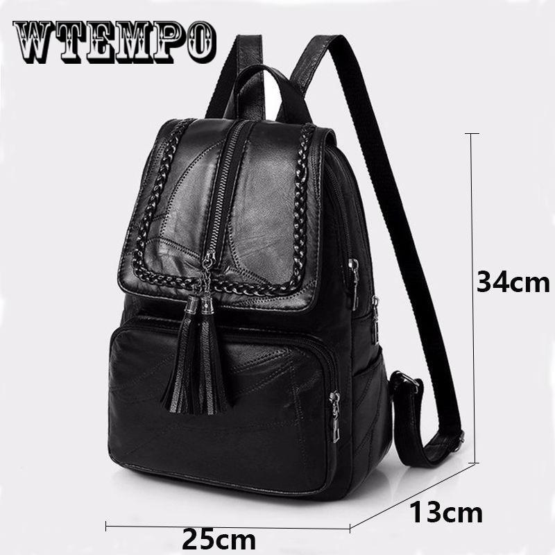 Backpacks Leather Female Women Backpack First Layer Cowhide School Bags Black Hardware