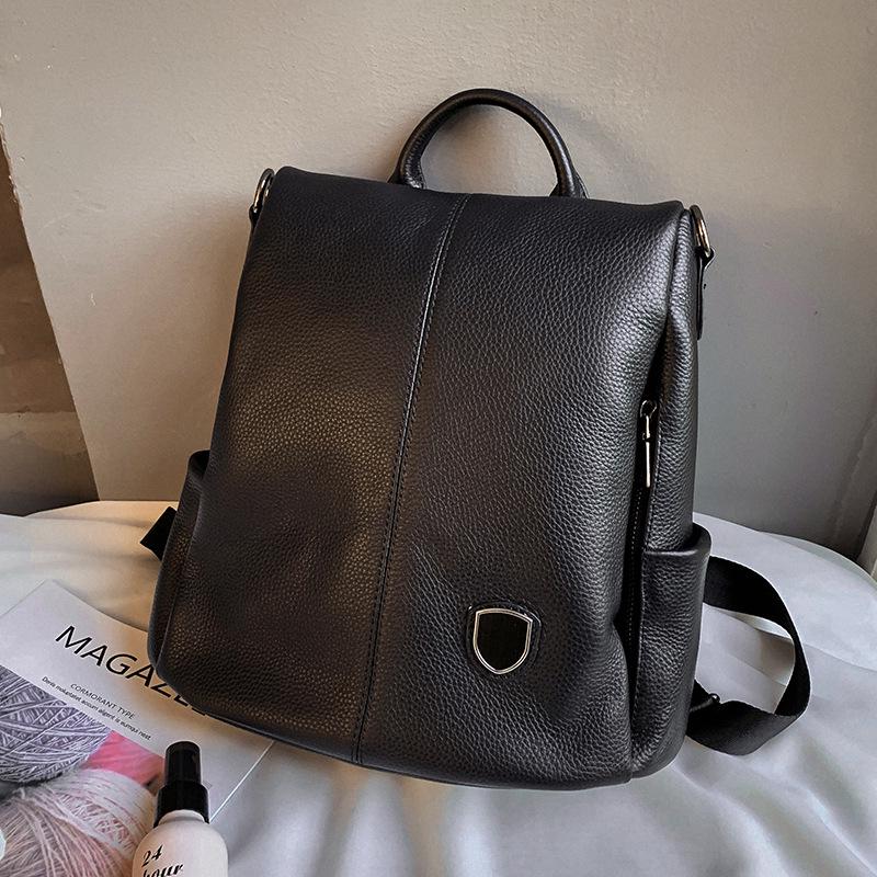 Leather Backpack Women Black Zipper Waterproof Student Computer Bag Outdoor Sports Travel Bags