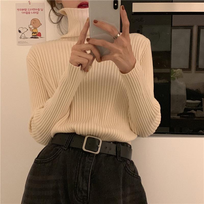 Turtleneck Sweaters Women Pullover Knitted Sweaters Plus Size Casual Solid Long Sleeve Sweater Coat Jumper Pullovers Fall Winter Women Sweater Jumper