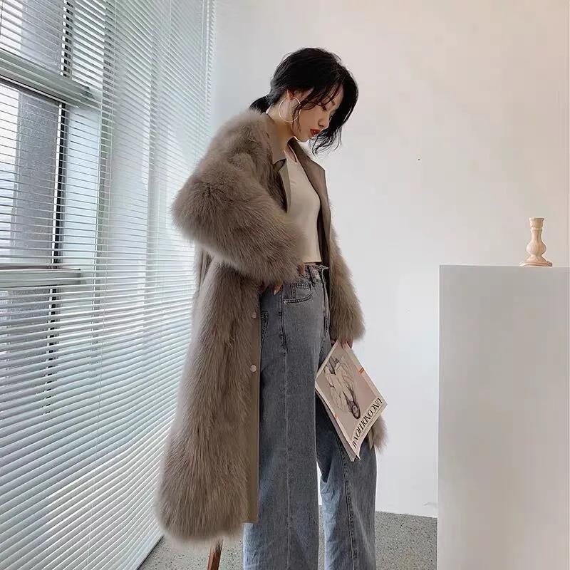 Fur Coat Winter Ladies Vintage Fashion V-neck Thickening Warm Mid-length Fur All-in-one Plush Jacket