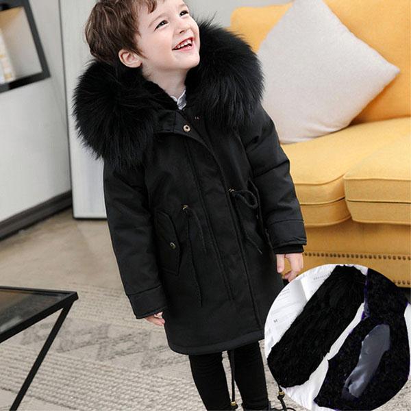 Winter Clothes Plus Cotton Padded Children's Jacket Detachable Cotton Clothes Girls Clothes Boys Baby Big Fur Collar