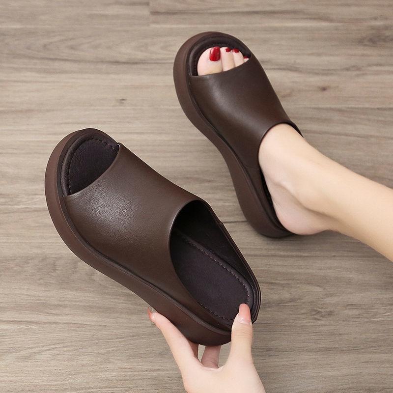 Women Sandals Platform Wedge PU Leather Mules Open Toe Slides Shoes Summer High Heels Sandals