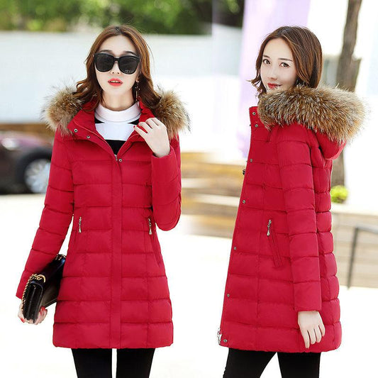 Women's Mid-length Down Jacket Winter Korean Loose Cotton Clothes Casual Hooded Padded Jacket Quilted Jacket