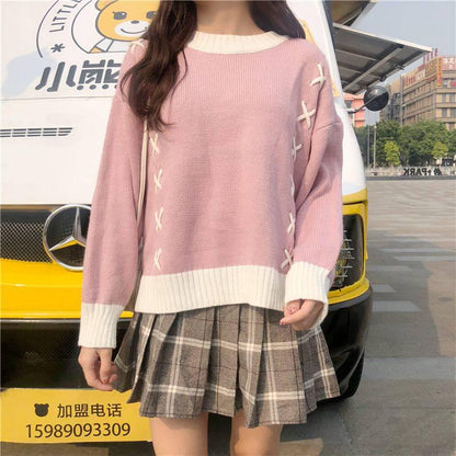 Round Neck Pullover Sweater Female Loose Short Casual Sweater Warm Long Sleeve Knitted Sweater