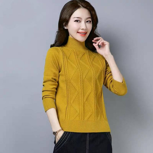 Autumn and Winter Half-neck Sweater Women's New Loose Hood Long-sleeved Thick Knit Bottoming Shirt