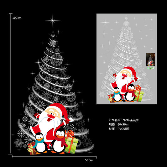 New Christmas shop door window glass decorative stickers Christmas tree Santa Claus wall stickers