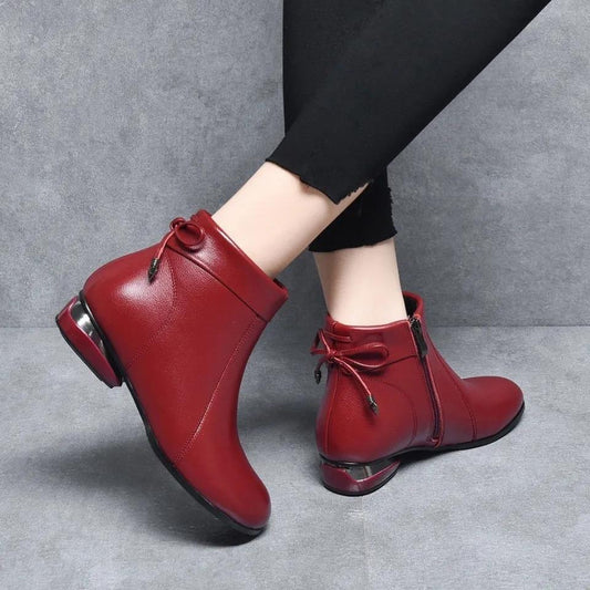 Comfortable Warmth In Autumn and Winter Plus Velvet Flat Leather Shoes Round Toe Martin Boots