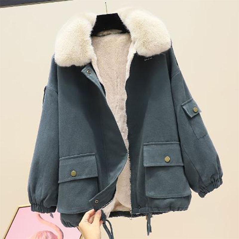 Winter Wear Pie Overcomes The 2021 New Korean Version of Loose Large Size Tooling Pockets Plus Cashmere Cotton Coat To Keep Warm Short Cotton Coat