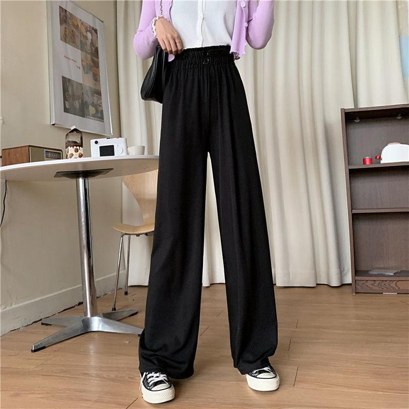 WTEMPO Women's High Waist Casual Pants Super Long Elastic Waist Straight Loose Casual Daily