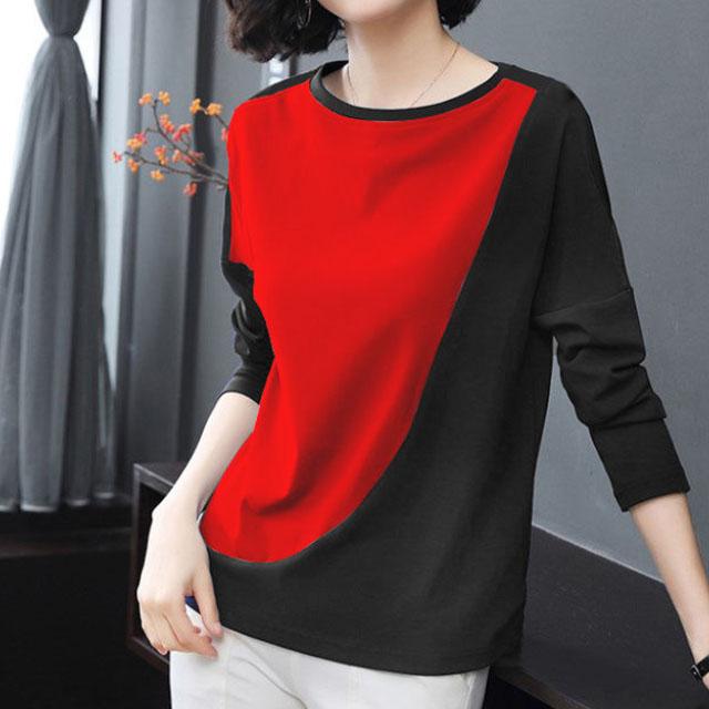 Women Stitching Color Shirt Summer Casual Pullover Long-sleeved T-shirt Boutique Bottoming Shirt