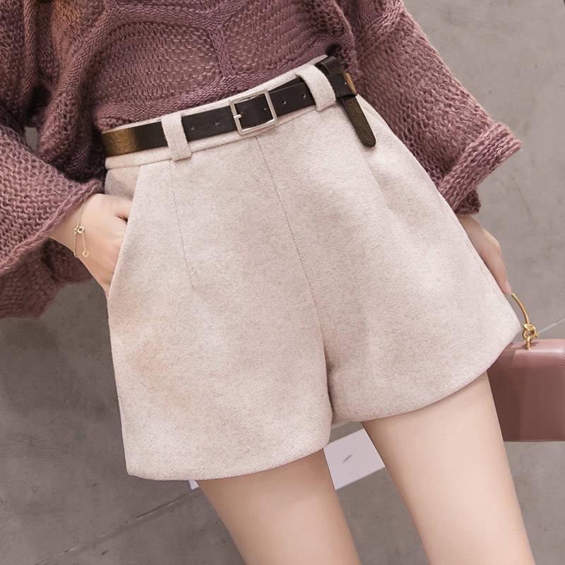 Fashion Elegant Wild Casual Bottom Shorts High Waist Belt Slim Wide Leg A-line Shorts Women's Short