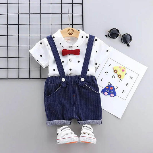 Boys and Girls Summer Suits Cute Children's Clothing Baby Short-sleeved Little Boy Clothes Overalls Plaid Pattern Summer Two-piece Suit