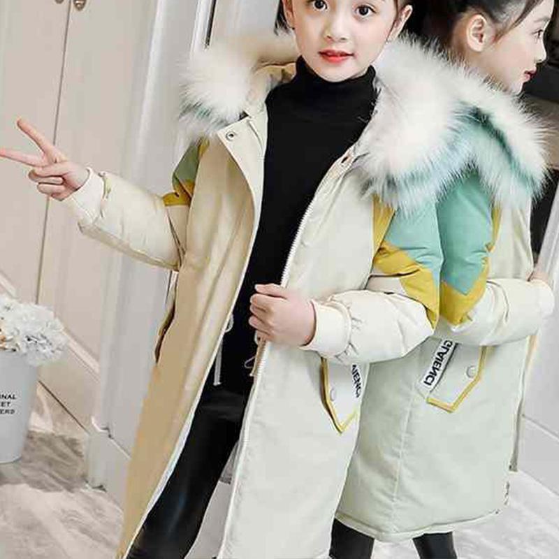 Girls' Cotton-padded Clothes Big Children's Korean Version Thickened Color-blocking Down Jacket Girls' Winter Cotton-padded Jackets