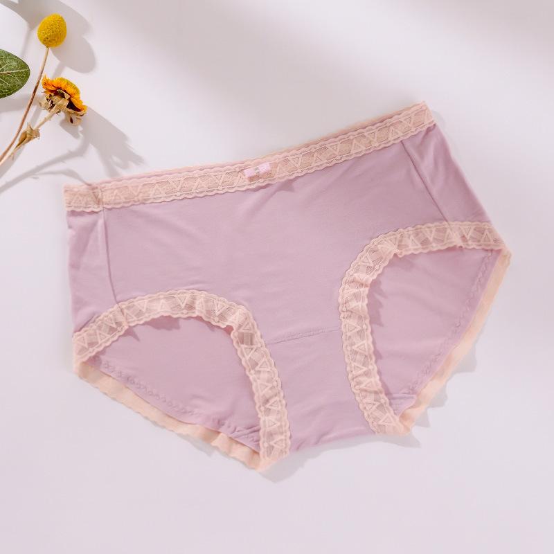 Women's Large Size Solid Color Cotton Crotch Underpants Female Soft Breathable Low-waist Seamless Lace Briefs