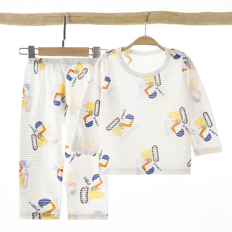 Children's home clothes set cute printing air-conditioning clothes long-sleeved boys and girls pajamas summer cool breathable leisure two-piece set