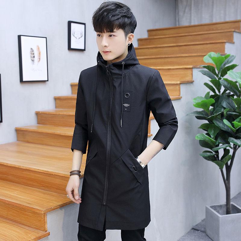 Windbreaker Men's Clothes Spring and Autumn Jacket Woolen Coat Medium and Long Section Large Size Handsome  Jacket Men's Long Thin