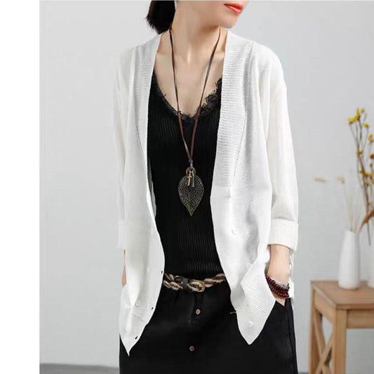 Spring and Autumn Linen Cardigan Sweater Large Size Loose Casual Jacket Fashion Young Women Top