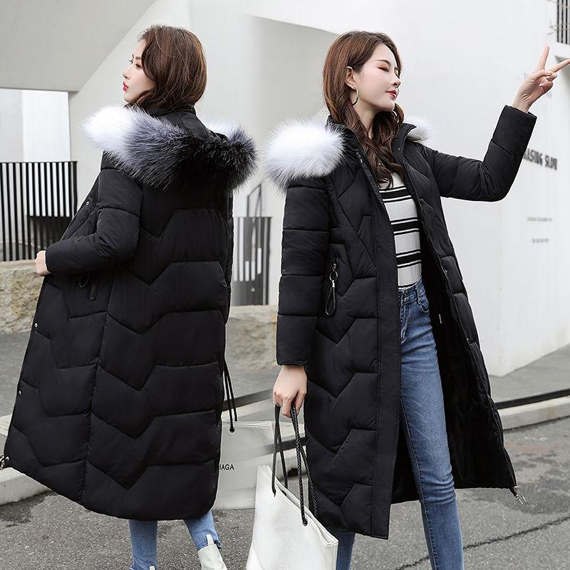 Cotton-padded Jacket Women's Winter Warm Cotton-padded Jacket Women's Hooded Fluffy Fur Collar Mid-length Slim-fitting Cotton-padded Winter Jacket