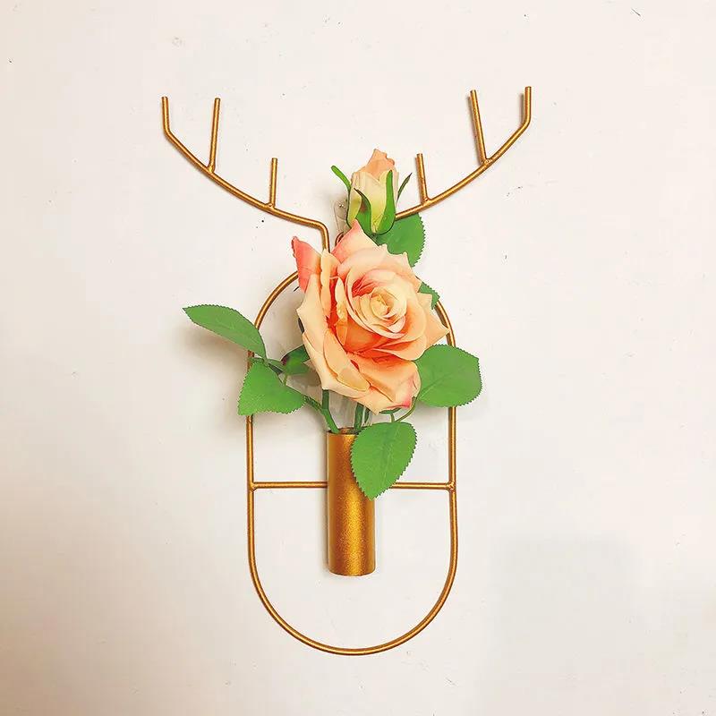 Deer Horn Iron Art Flower Arrangement Wall Mounted Metal Flower Stand Wall Decoration Pendant Flower Device