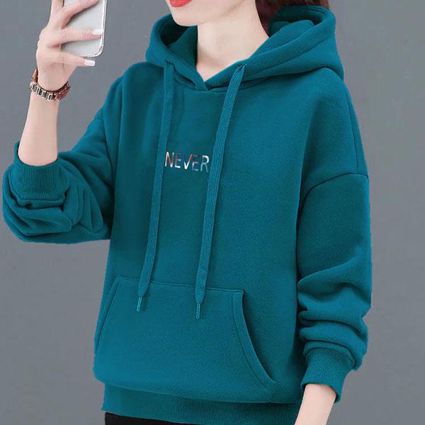 Women's Thickened Hoodies Women's Winter Warm Hoodies Solid Color Printed Mother's Slim Loose Versatile Tops