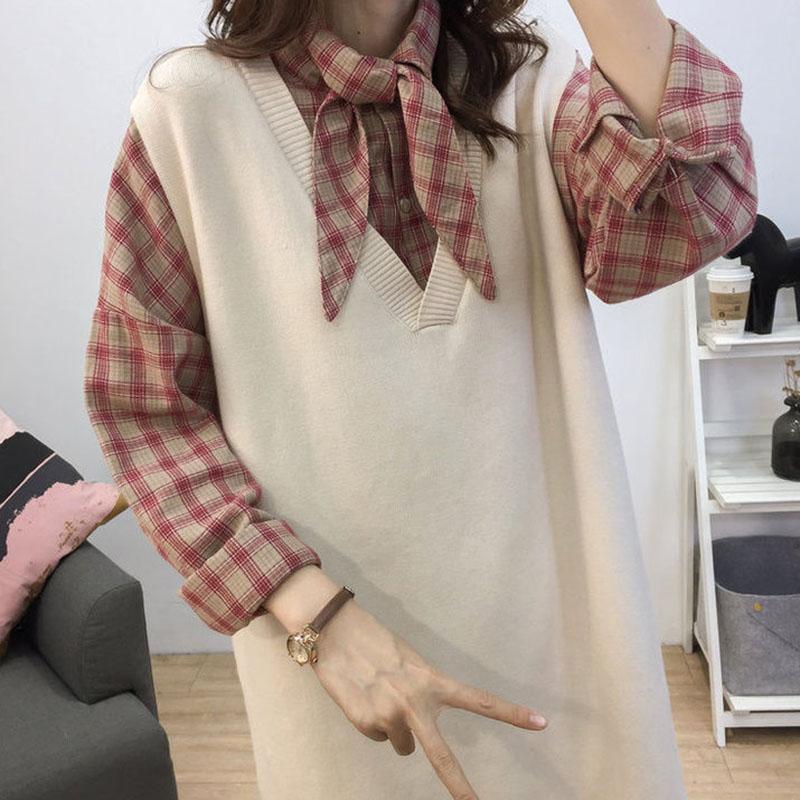 Autumn and Winter Plus Size Mid-length Dress Thin Section Wild Sleeveless Sweater Dress Fashion Casual Women's Vest Skirt