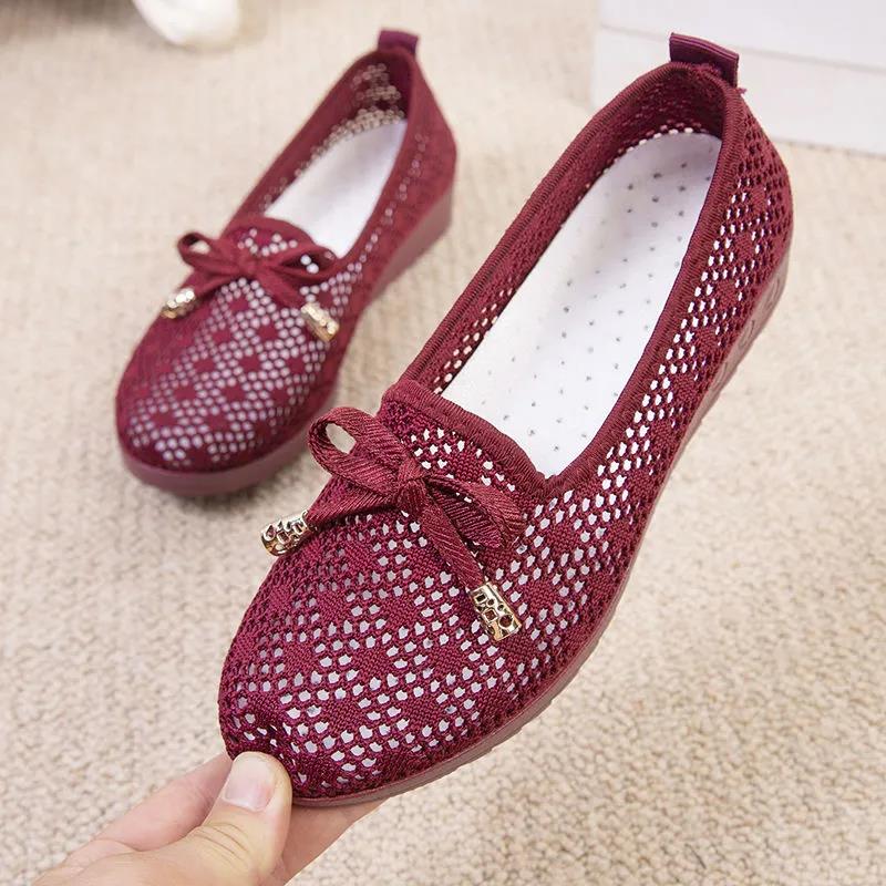 Summer Old Beijing Cloth Shoes Women's Net Shoes Breathable Mesh One-foot Mother Shoes Shallow Mouth Non-slip Casual Shoes Women